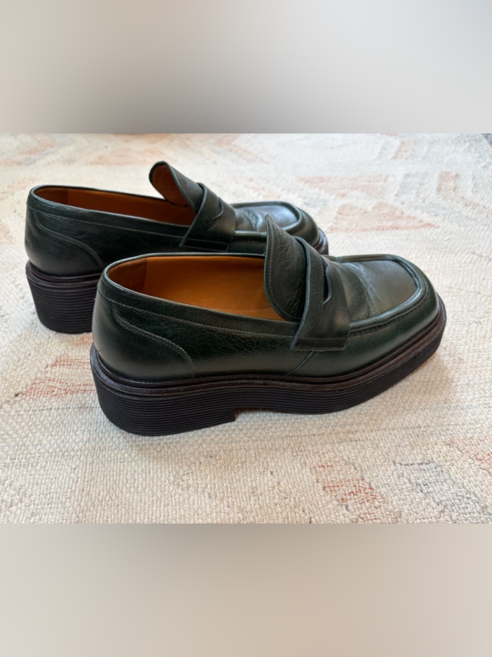 Beautiful Marni Hunter Green Leather Penny Loafers with Platform Sole